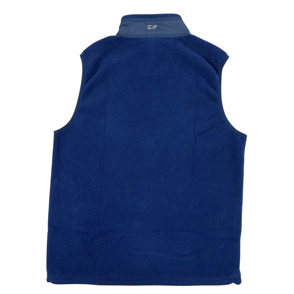 Vineyard Vines Fleece Vest Men's Medium Blue Full Zip Pockets Whale Hiking‎
